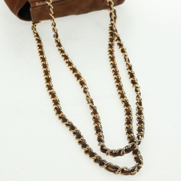PRADA Chain Shoulder Bag Suede Brown Gold Auth ep12610