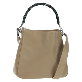 GUCCI Bamboo Hand Bag Leather 2way Beige Gold 001 1638 Auth ep12614