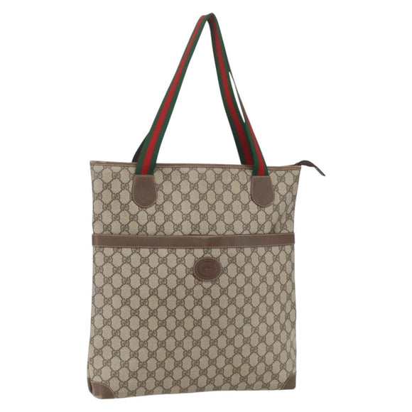 GUCCI GG Supreme Web Sherry Line Bag PVC Beige Gold 002 983 0163 Auth ep12615
