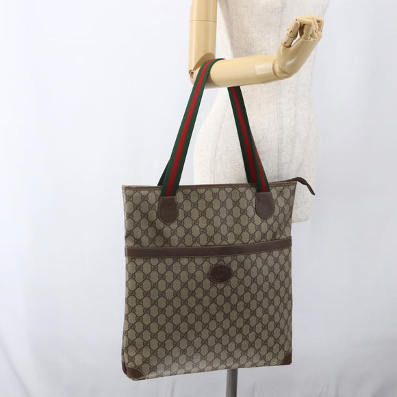 GUCCI GG Supreme Web Sherry Line Bag PVC Beige Gold 002 983 0163 Auth ep12615