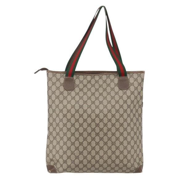 GUCCI GG Supreme Web Sherry Line Bag PVC Beige Gold 002 983 0163 Auth ep12615