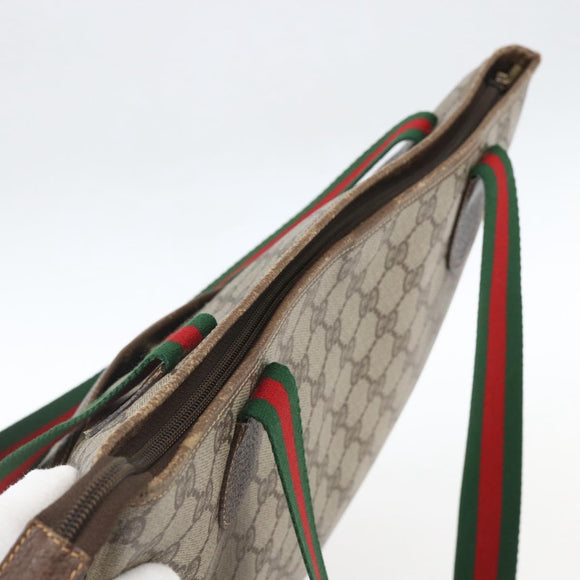 GUCCI GG Supreme Web Sherry Line Bag PVC Beige Gold 002 983 0163 Auth ep12615