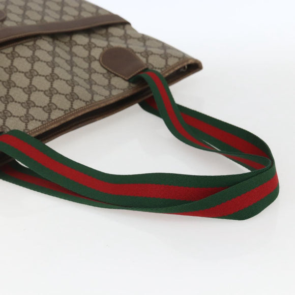 GUCCI GG Supreme Web Sherry Line Bag PVC Beige Gold 002 983 0163 Auth ep12615