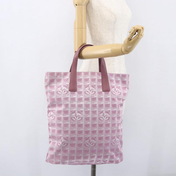 CHANEL New Travel Line Tote Bag Nylon Pink Silver CC Auth ep12616