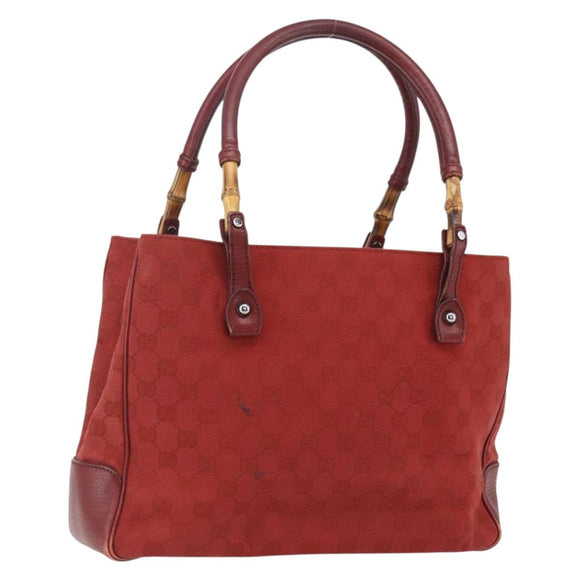GUCCI GG Canvas Bamboo Hand Bag Red 112526 Auth ep12621