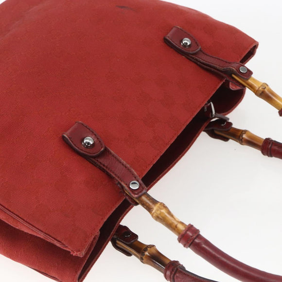 GUCCI GG Canvas Bamboo Hand Bag Red 112526 Auth ep12621