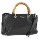 GUCCI Bamboo Hand Bag Leather 2way Black Gold 323660 Auth ep12626-1