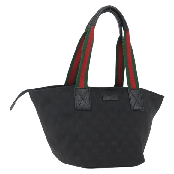 GUCCI GG Canvas Web Sherry Line Hand Bag Black Silver 131228 Auth ep12633