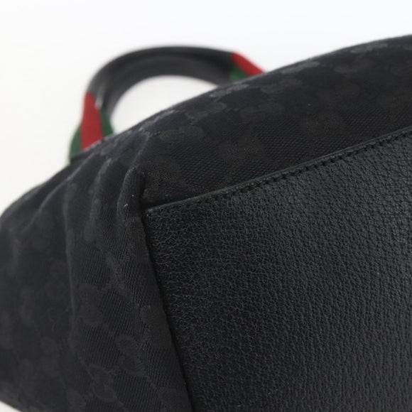 GUCCI GG Canvas Web Sherry Line Hand Bag Black Silver 131228 Auth ep12633