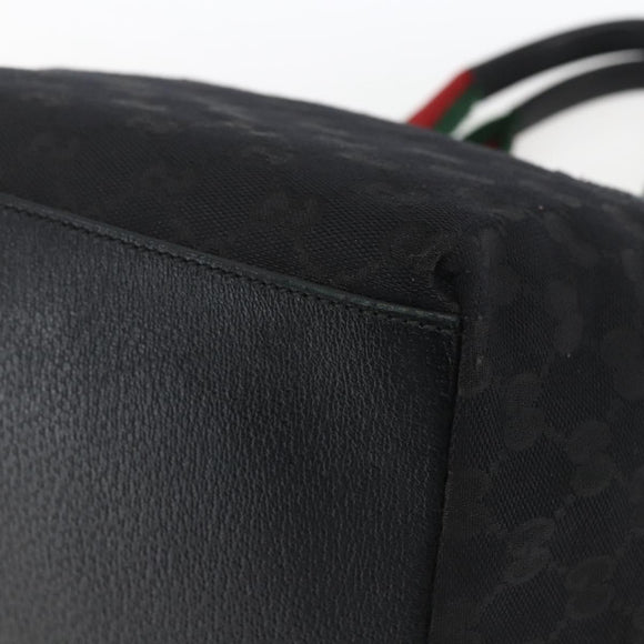 GUCCI GG Canvas Web Sherry Line Hand Bag Black Silver 131228 Auth ep12633