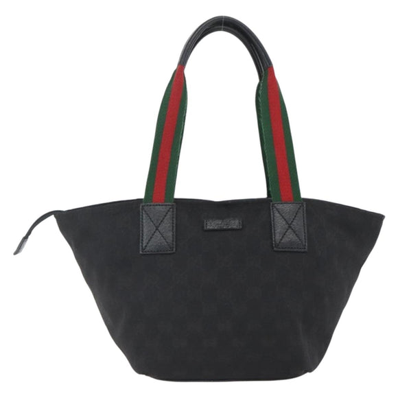 GUCCI GG Canvas Web Sherry Line Hand Bag Black Silver 131228 Auth ep12633
