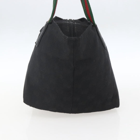 GUCCI GG Canvas Web Sherry Line Hand Bag Black Silver 131228 Auth ep12633