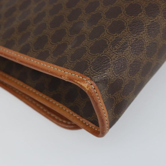 CELINE Macadam Canvas Shoulder Bag PVC Leather Brown Gold Auth ep12638