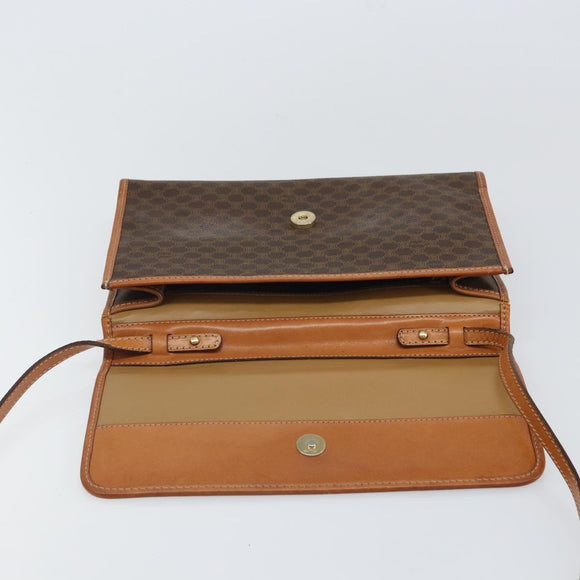 CELINE Macadam Canvas Shoulder Bag PVC Leather Brown Gold Auth ep12638