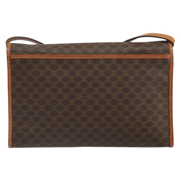 CELINE Macadam Canvas Shoulder Bag PVC Leather Brown Gold Auth ep12638