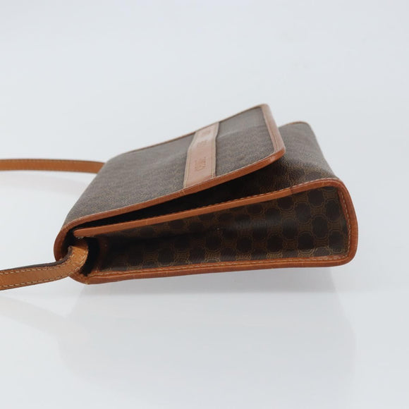 CELINE Macadam Canvas Shoulder Bag PVC Leather Brown Gold Auth ep12638