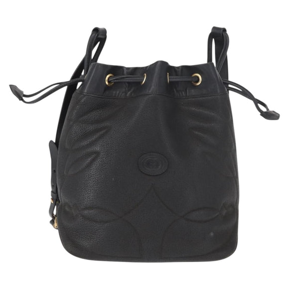 GUCCI Shoulder Bag Leather Black Gold Auth ep12642