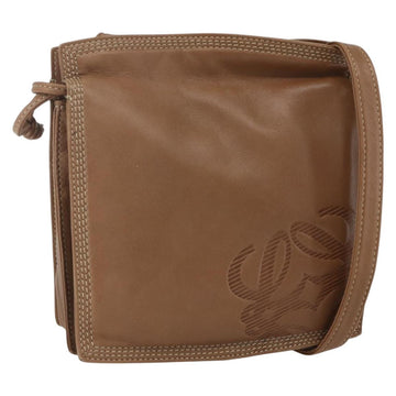 LOEWE Anagram Shoulder Bag Leather Brown Gold Auth ep12651