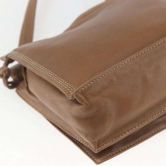 LOEWE Anagram Shoulder Bag Leather Brown Gold Auth ep12651