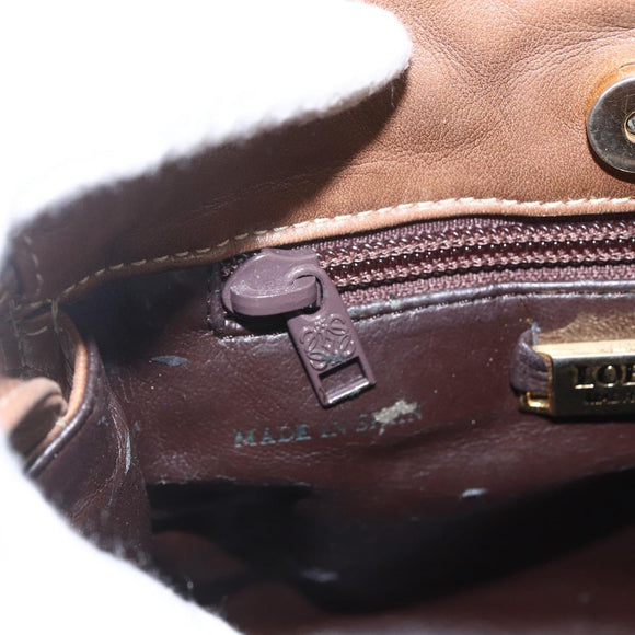 LOEWE Anagram Shoulder Bag Leather Brown Gold Auth ep12651