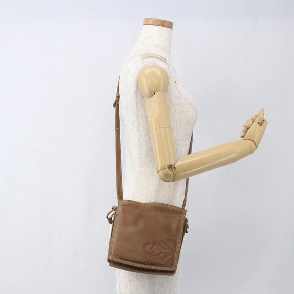 LOEWE Anagram Shoulder Bag Leather Brown Gold Auth ep12651