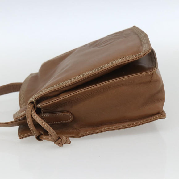 LOEWE Anagram Shoulder Bag Leather Brown Gold Auth ep12651