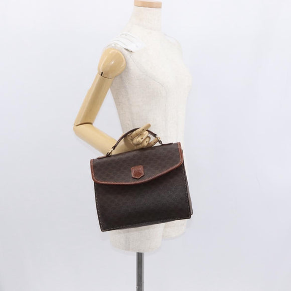 CELINE Macadam Canvas Hand Bag PVC Leather Brown Gold Auth ep12658