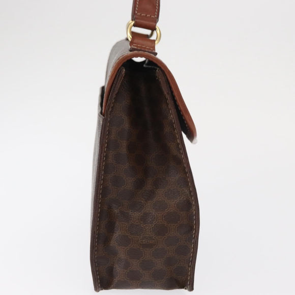 CELINE Macadam Canvas Hand Bag PVC Leather Brown Gold Auth ep12658