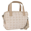 CHANEL New Travel Line Hand Bag Canvas Leather 2way Pink Gold CC Auth ep12659-1