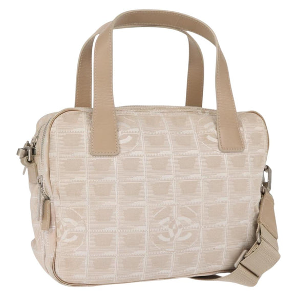 CHANEL New Travel Line Hand Bag Canvas Leather 2way Pink Gold CC Auth ep12659