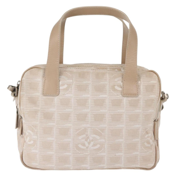 CHANEL New Travel Line Hand Bag Canvas Leather 2way Pink Gold CC Auth ep12659