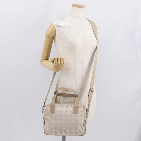 CHANEL New Travel Line Hand Bag Canvas Leather 2way Pink Gold CC Auth ep12659