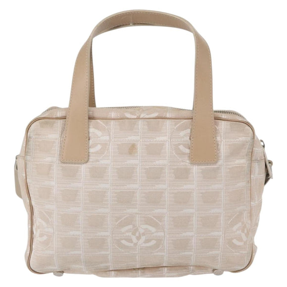 CHANEL New Travel Line Hand Bag Canvas Leather 2way Pink Gold CC Auth ep12659