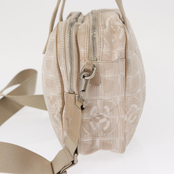CHANEL New Travel Line Hand Bag Canvas Leather 2way Pink Gold CC Auth ep12659