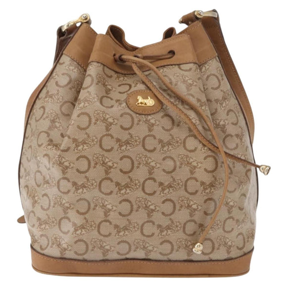 CELINE C Macadam Canvas Shoulder Bag PVC Beige Gold Auth ep12661