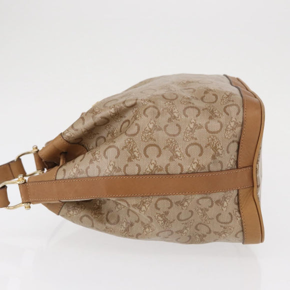 CELINE C Macadam Canvas Shoulder Bag PVC Beige Gold Auth ep12661