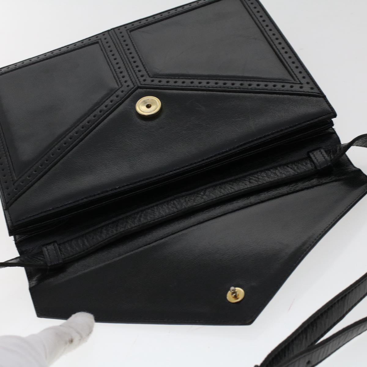 SAINT LAURENT Clutch Bag Shoulder Bag Leather 2Set Black White Auth ep1268