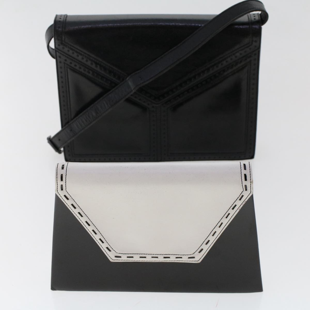 SAINT LAURENT Clutch Bag Shoulder Bag Leather 2Set Black White Auth ep1268