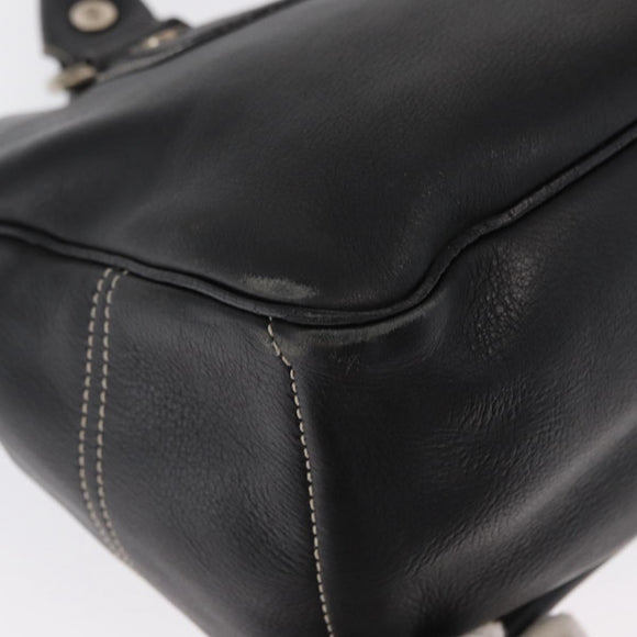 CELINE Boogie Hand Bag Leather Black Silver Auth ep12681