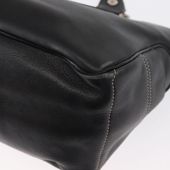 CELINE Boogie Hand Bag Leather Black Silver Auth ep12681