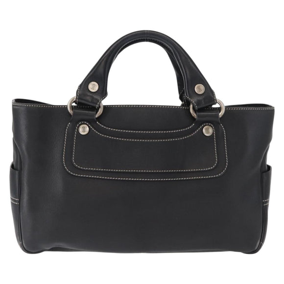 CELINE Boogie Hand Bag Leather Black Silver Auth ep12681