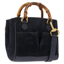 GUCCI Bamboo Hand Bag Suede 2way Navy Gold 007 1793 0238 Auth ep12682-1