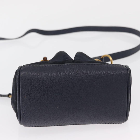 GUCCI Bamboo Hand Bag Suede 2way Navy Gold 007 1793 0238 Auth ep12682