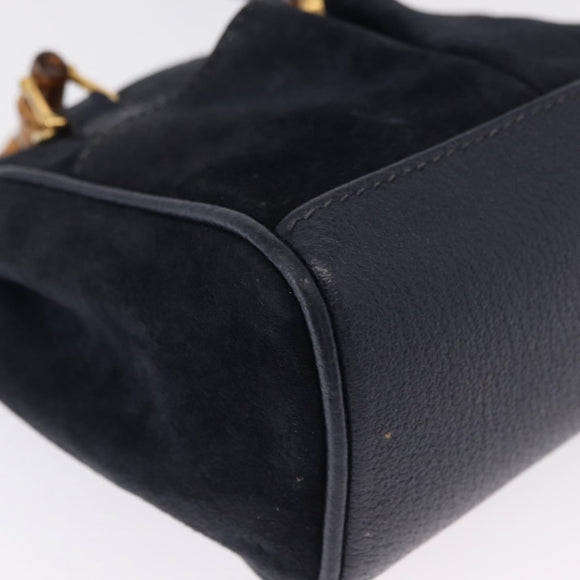 GUCCI Bamboo Hand Bag Suede 2way Navy Gold 007 1793 0238 Auth ep12682