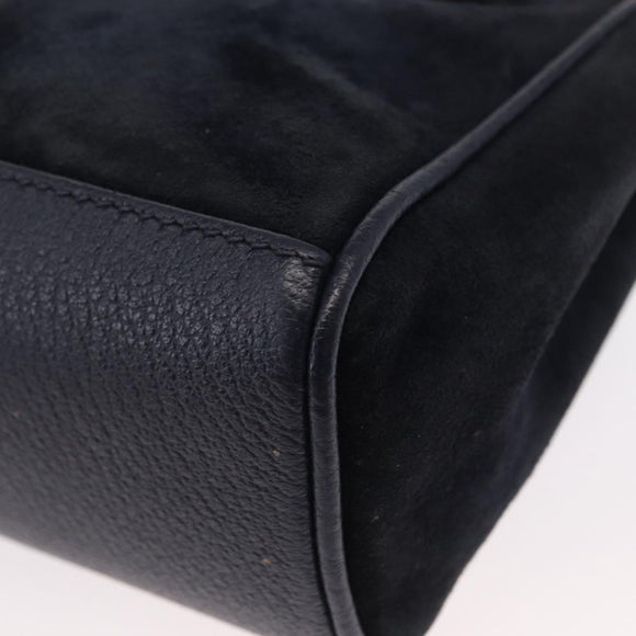 GUCCI Bamboo Hand Bag Suede 2way Navy Gold 007 1793 0238 Auth ep12682