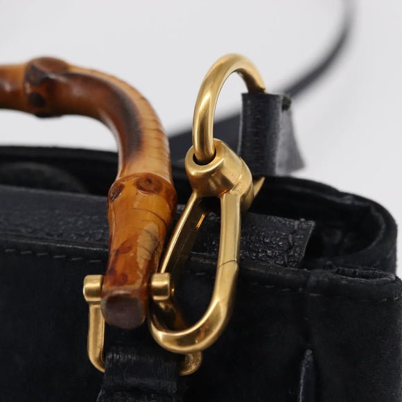 GUCCI Bamboo Hand Bag Suede 2way Navy Gold 007 1793 0238 Auth ep12682