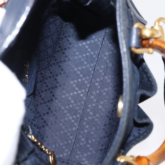 GUCCI Bamboo Hand Bag Suede 2way Navy Gold 007 1793 0238 Auth ep12682