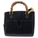 GUCCI Bamboo Hand Bag Suede 2way Navy Gold 007 1793 0238 Auth ep12682-2