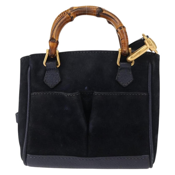 GUCCI Bamboo Hand Bag Suede 2way Navy Gold 007 1793 0238 Auth ep12682