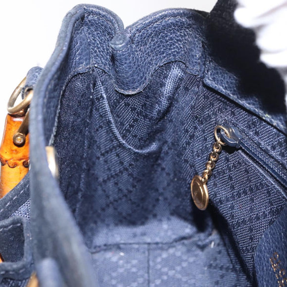 GUCCI Bamboo Hand Bag Suede 2way Navy Gold 007 1793 0238 Auth ep12682